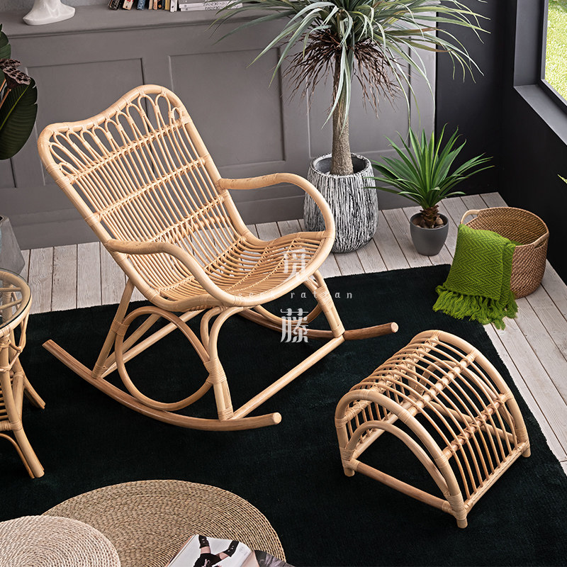 Rattan rocking chair reclining chair balcony home leisure adult real rattan rocking chair nap rattan chair leisure chair