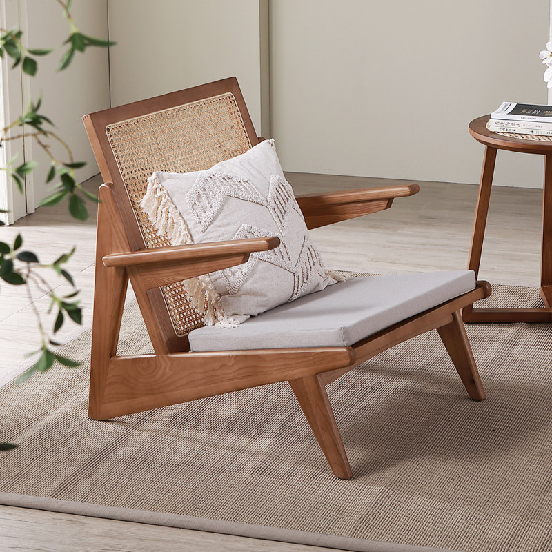 Balcony Rattan Chair Single Medieval Chair Chandigarh Chair Homestay Leisure Chair Wabi Sabi Style Furniture Armrest Rattan Chair