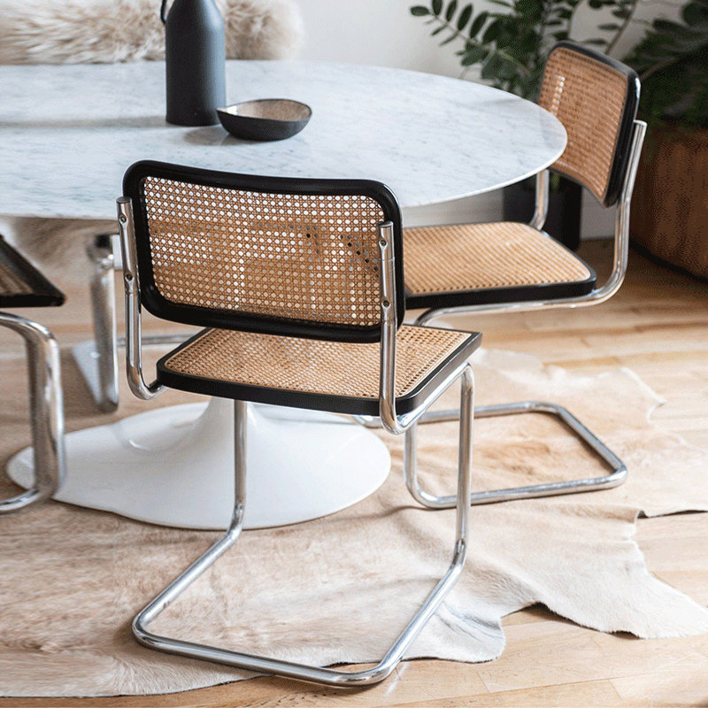 Nordic simple ins rattan chair solid wood modern backrest dining chair metal rattan home armrest office chair combination