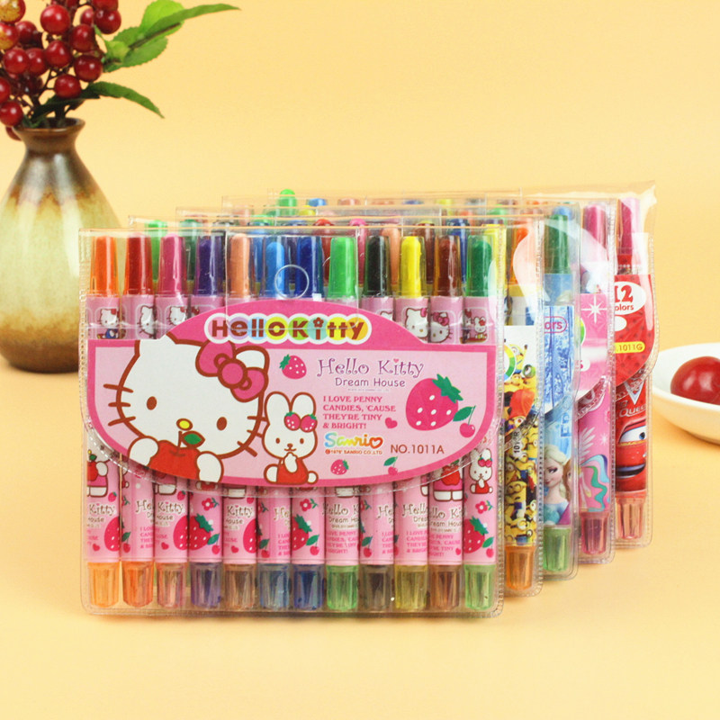 Children's study stationery 12-color crayon color brush cartoon twelve-color rotating crayon color box