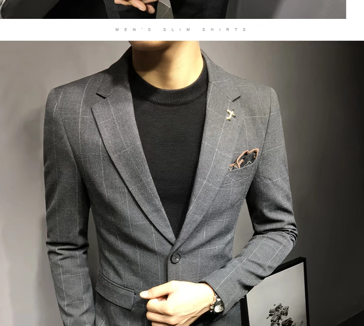 Mùa thu và mùa đông phù hợp với nam giới kiểm tra áo khoác kinh doanh bình thường phiên bản mới của Hàn Quốc shop thời trang nam 