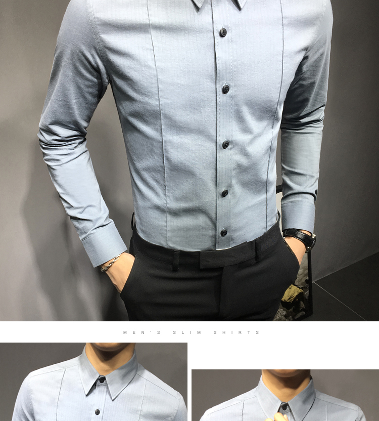 Áo sơ mi nam tay dài Slim phiên bản Hàn Quốc của inch trẻ trung màu rắn thoáng khí cotton co giãn kinh doanh thời trang sơ mi áo sơ mi nam ngắn tay công sở