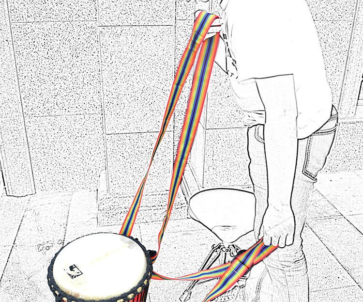Trống tay trống châu Phi dây đeo vai Lijiang tambourine xách tay tải nhanh trống cầu vồng màu nylon nhạc cụ dây đeo - Phụ kiện nhạc cụ dây đàn