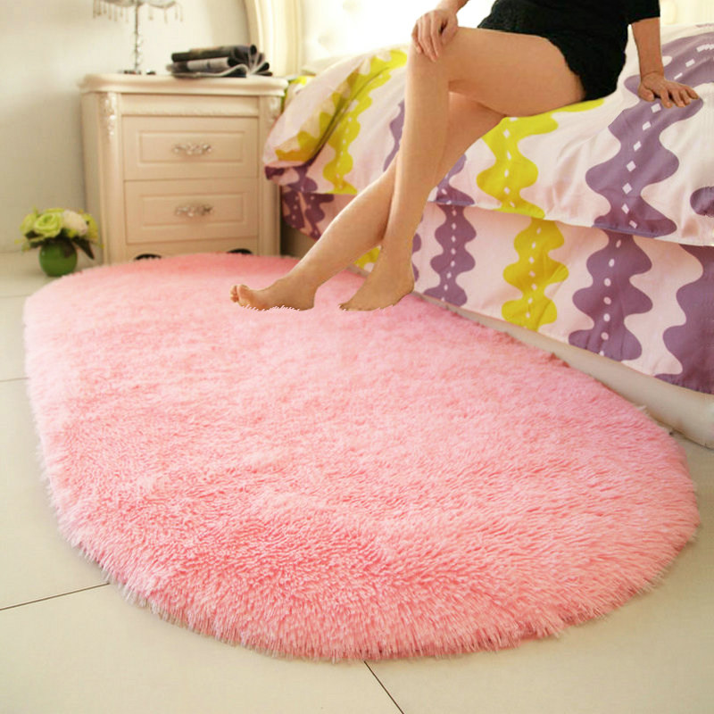 Bedside blanket oval plush bedroom bedside mat living room full of room cute beautiful girl princess