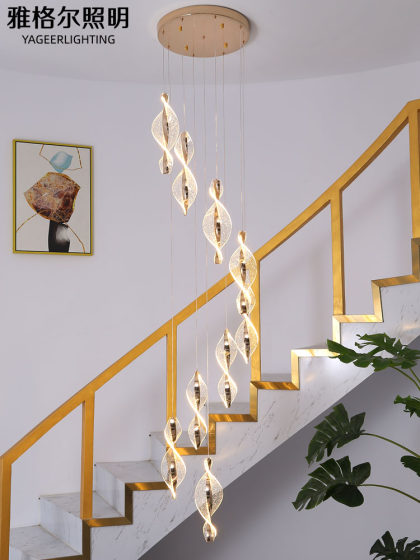 Staircase Long Chandelier Loft Duplex Light Luxury Nordic Simple Creative Villa Living Room Internet-Famous Starry Sky Rotating Twisted Light