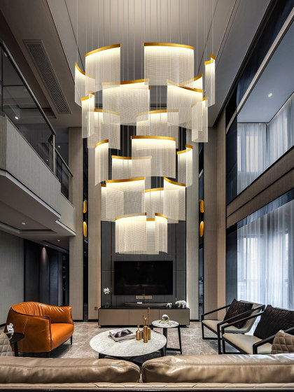 Villa Duplex Building Large Chandelier Living Room Chandelier Loft Apartment High Ceiling Designer Building Interior Staircase Light Chandelier