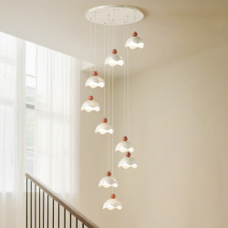 French-Style Cream-Colored Spiral Staircase Long Chandelier Loft Apartment Villa Modern Simple and Elegant Duplex Building Chandelier