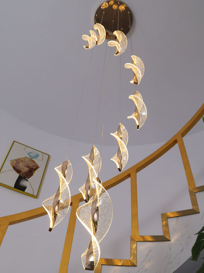 Staircase Long Chandelier Loft Duplex Light Luxury Nordic Simple Creative Villa Living Room Internet-Famous Starry Sky Rotating Twisted Light