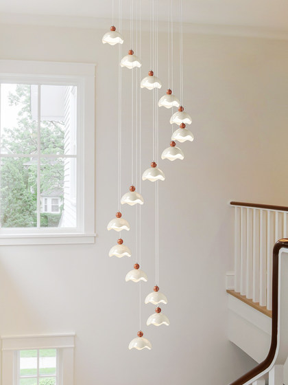 French-Style Cream-Colored Spiral Staircase Long Chandelier Loft Apartment Villa Modern Simple and Elegant Duplex Building Chandelier