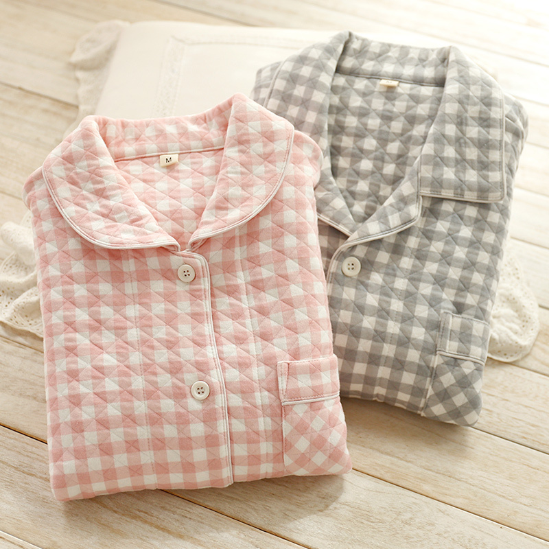 Spring and Autumn Couple Pajamas for Women, Pure Cotton, Japanese-Style Plaid, Air Cotton, Thin Autumn and Winter Men's Cotton Clothing, Three-Layer Quilted Home Wear Spring and Autumn Couple Pajamas for Women, Pure Cotton, Japanese-Style Plaid, Air Cotton, Thin Autumn and Winter Men's Cotton Clothing, Three-Layer Quilted Home Wear