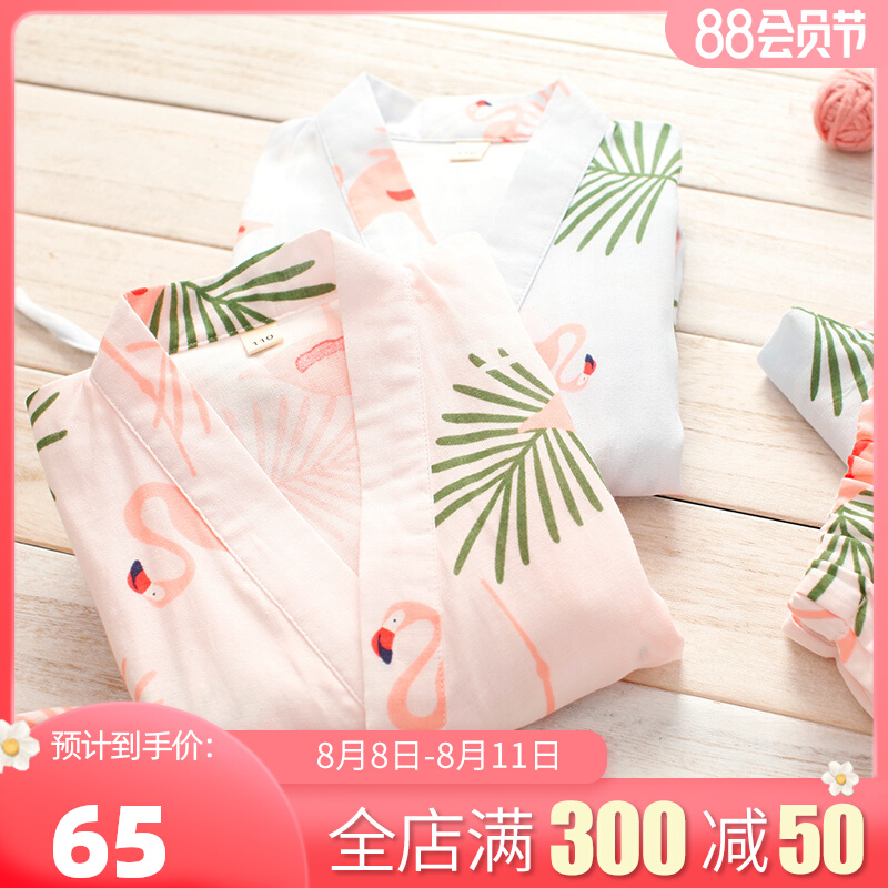 Japanese girl's pajamas pajamas pure cotton gauze sweat Summer thin large middle children's air conditioning room children's home suit