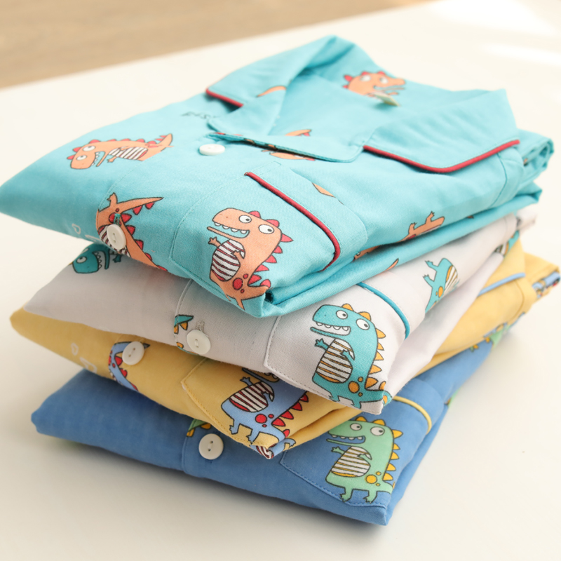 Boys' home clothes summer air-conditioned room thin section long-sleeved spring and autumn cartoon little dinosaur children's pajamas two-piece suit