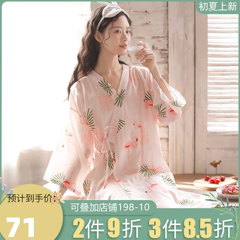 Summer Sleeping Dress Woman Pure Cotton Cotton Cloth Thin and Sleeping Gown Day Style Mid-Sleeve Pyjamas Easy Sweaty Sweaty Lace Bathrobe