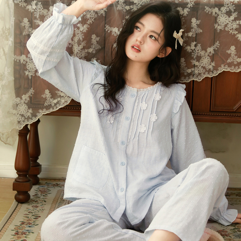 Mian Dao 2026 Spring and Autumn Women's Pajamas Pure Cotton Gauze Long Sleeve Set Casual Wearable Outdoors with Chest Pads Loungewear Mian Dao 2026 Spring and Autumn Women's Pajamas Pure Cotton Gauze Long Sleeve Set Casual Wearable Outdoors with Chest Pads Loungewear