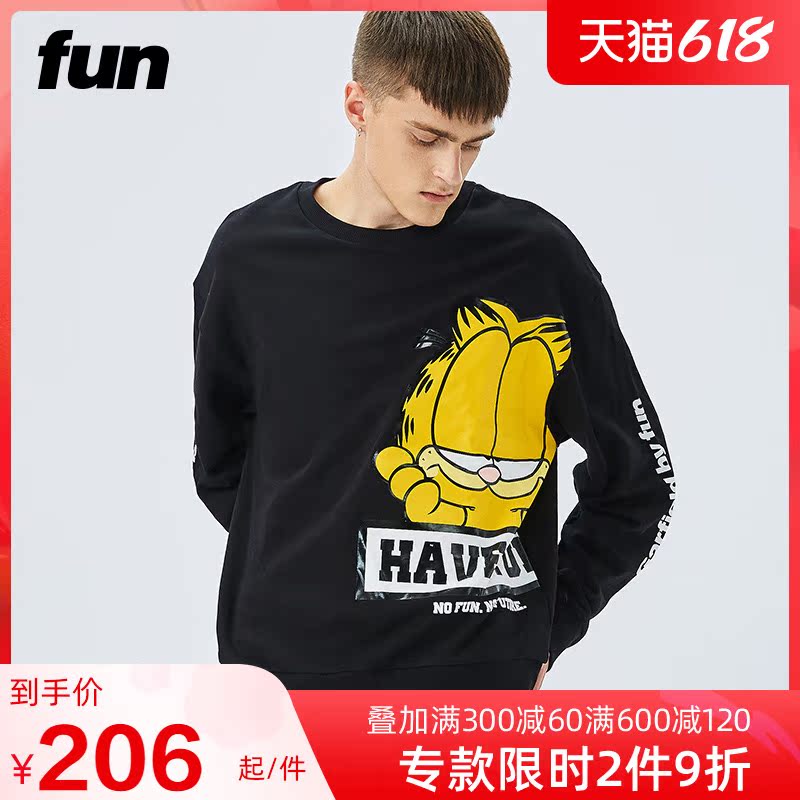 Fun Tide Card Sweatshirt Male round collar jacket head Garfy cat lovers coat spring and autumn long sleeves cute hip-hop blouses