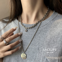 Necklace female ins hip hop cold wind does not fade 2021 New light luxury niche design sense tide double chain