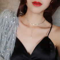 Full diamond star clavicle chain womens short pearl pendant necklace simple Korean neck jewelry chocker clavicle