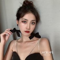 LACELIPS black advanced sense big bow earrings Korean temperament Net red exaggerated personality long earrings female