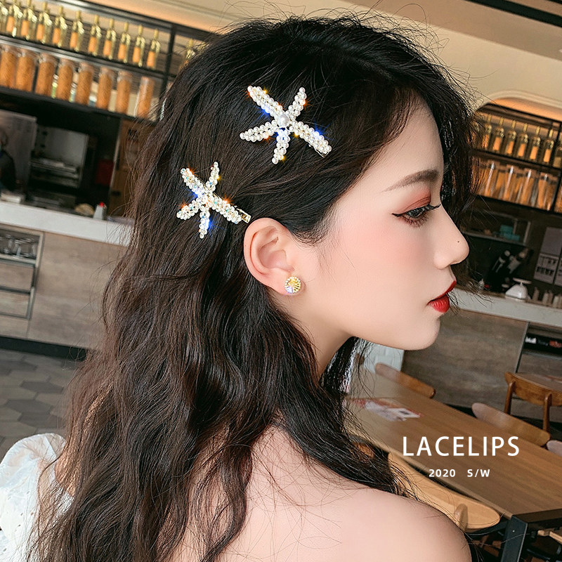 LACELIPS starfish pearl hairpin net red fashion wild full diamond bangs clip headdress edge clip hair accessories for women