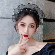 Black lace pearl headband Net red ins hair card wild go out Korean fairy headwear hair accessories female