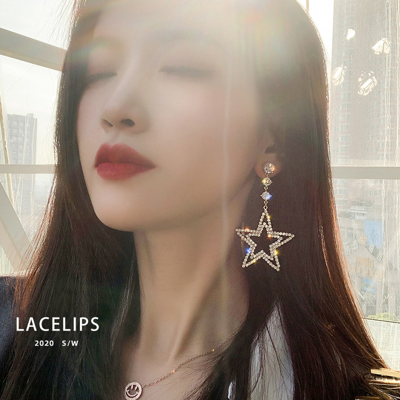 LACELIPS five-pointed star earrings Korean internet celebrity temperament long fashion earrings European and American exaggerated earrings female tide