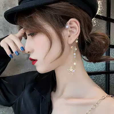 Net red asymmetric star ear bone clip ear hole ear clip 2020 New Tide long version exaggerated earrings female