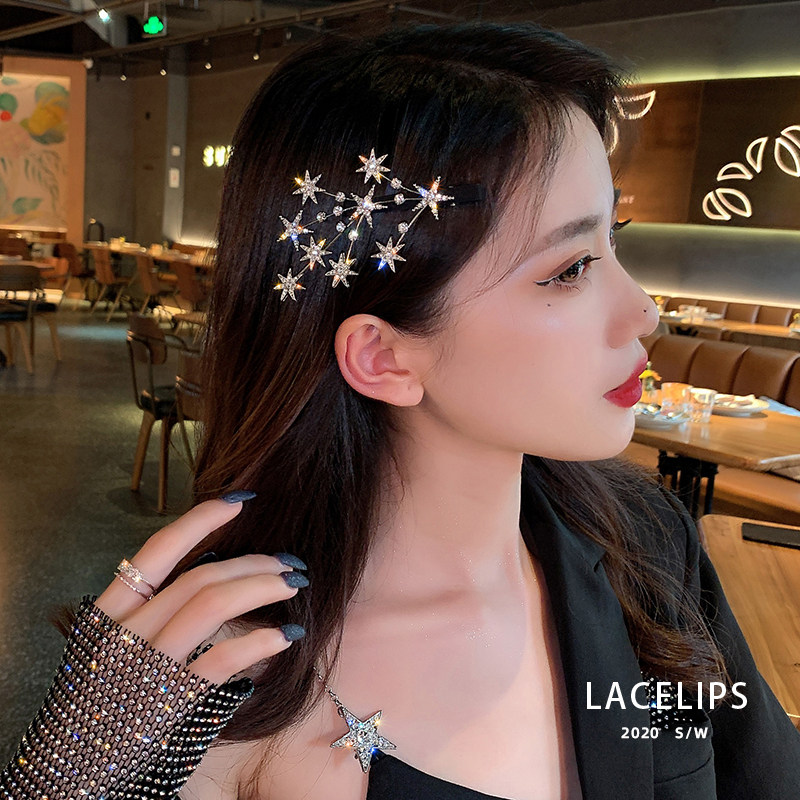 Pentagram Hairpin Clip Netting Red 2022 New Side Super Fairy water drill clips Sea Top Gripping Head Accessories Women