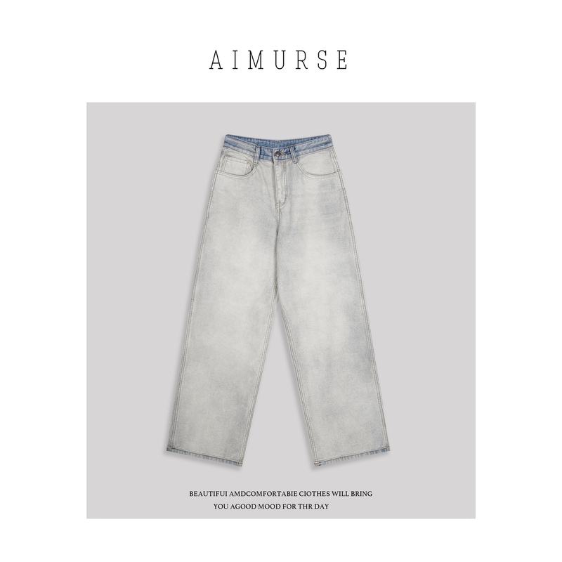 Aimurse 【Old Alley Blues】 Niche Design Washed and Distressed Fashionable Versatile Jeans Am30349