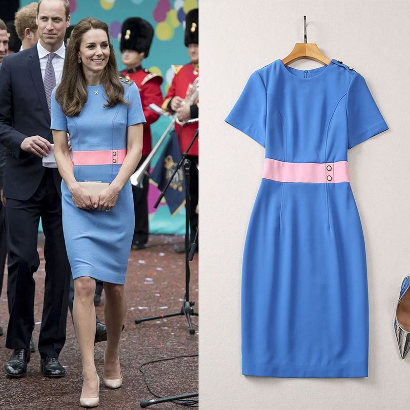 Princess Kate's Same Style Dress for Women, Summer Fashion, Color-Blocking, Fresh and Ladylike, Suitable for Commuting, Waist-Cinching, Slimming, and Tummy-Concealing