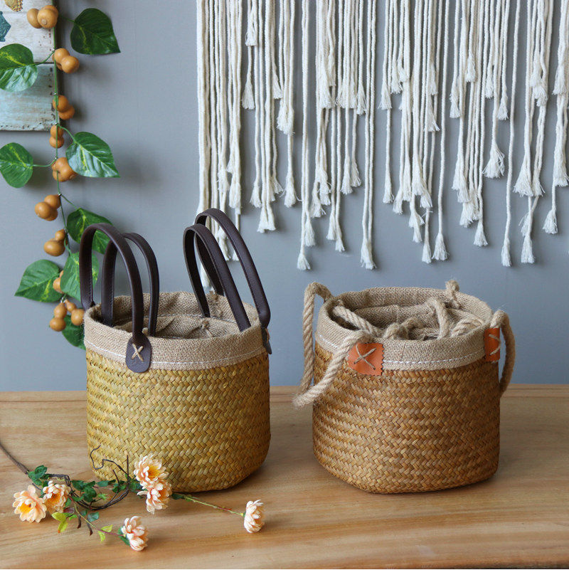 Fields Garden Series Sea Grass Flower Basket Flower Basket Flower flower Flower Ware Gift Containing storage basket Handbasket Home Residence Decoration