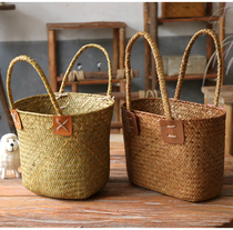 Pastoral decorative sea grass woven flower basket retro hand woven Hand bag flower arrangement sundries storage bag gift basket