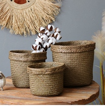Chinese home decoration flower arrangement basket seaweed weaving flower basket dried flower Flower Pot storage basket green planting Basin