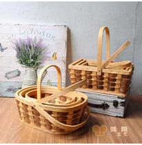 Pastoral wood chip portable flower wood chip flower basket decoration flower basket flower flower arrangement gift flower basket wooden portable basket