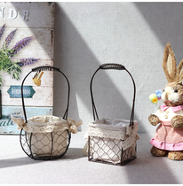 New wrought iron linen flower basket portable flower basket waterproof basket flower arrangement plant decorative basket country pastoral basket