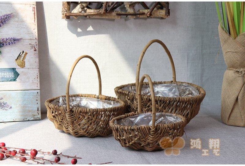 Pastoral Series Willow Primary Color Handheld Flower Basket Succulent Green Plant Flower Pot Gift Storage Fruit Basket Watermelon Basket