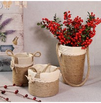 Flower basket hemp rope iron pot decorative flower bucket dried flower decoration flower vase flower arrangement floral decoration home