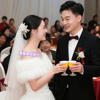 [Guxue]Bridal Wedding Cape Faux Fox Fur Wedding Dress Shawl Fur Bridesmaid Banquet Cloak Winter