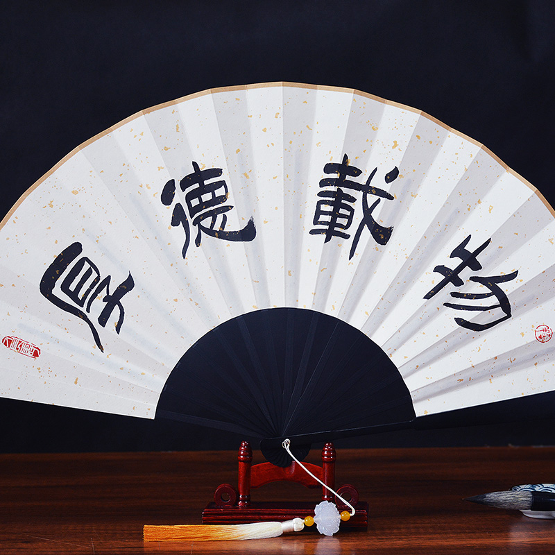 Handwritten ancient wind fan calligraphy inscription with streaming Su fan pendant Hanfu Chinese style of play Xuan paper folding fan customized gift 