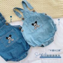 Baby clothes Summer clothing thin section 2022 male and female baby going out to wear denim khae children back with pants one-piece suit