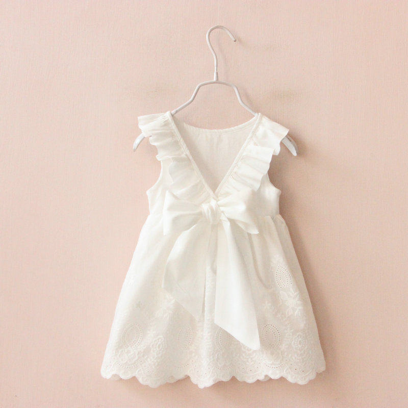 Girls' skirt pure cotton 2022 summer thin section children's baby girl vest skirt bowknot princess white dress