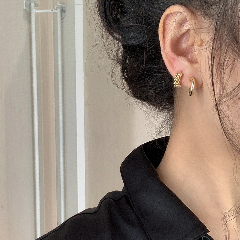 Circle style s925 silver needle earrings female Korean temperament net red cold wind high-end all-match ring earrings earrings