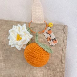 Citrus gardenia bag pendant, good luck keychain, wool crochet car pendant, handmade material bag finished product