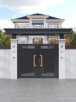 Iron villa courtyard door aluminum alloy double-open courtyard door modern rural outdoor stainless steel fence electric door