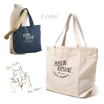 Spot MAISON English printing large capacity shopping bag Portable shoulder canvas bag KITSUNE 2 colors