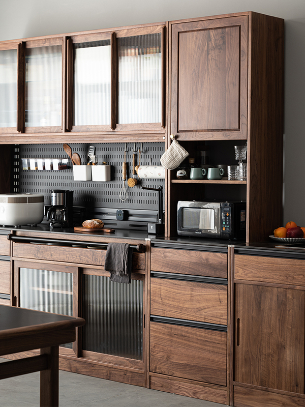 North American Black Walnut Sideboard Solid Wood Slate Cabinet Storage Cabinet Living Room Integrated Wall Display Cabinet Nordic High Cabinet
