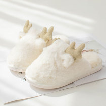 Fawn slippers mens winter autumn and winter New Home non-slip plush cute warm cartoon thick-soled couple Moon shoes