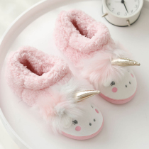 Cotton slippers female cute winter home high-top indoor thick-bottom cartoon non-slip warm plush wearing thick slippers