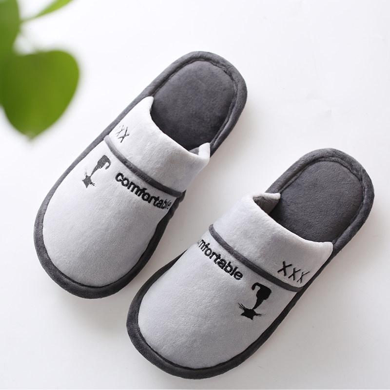 Men's cotton slippers women's winter home warm cute shoes soft soles take off shoes couples slippers a man and a woman