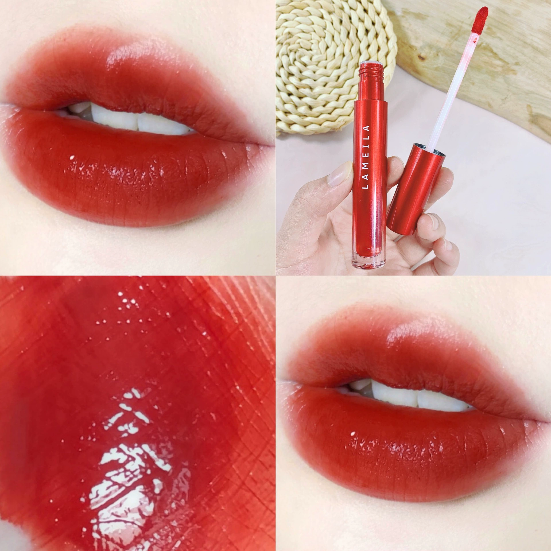 Tuýp đỏ nhung matte lip glaze không dễ lem ra cốc không dễ phai, dưỡng ẩm và nuôi dưỡng son bóng màu đỏ net dưỡng môi - Son bóng / Liquid Rouge