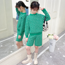 Girls tennis red sweater suit Spring and autumn 2022 new children Korean version CUHK Knitted Long Sleeve Shorts two sets
